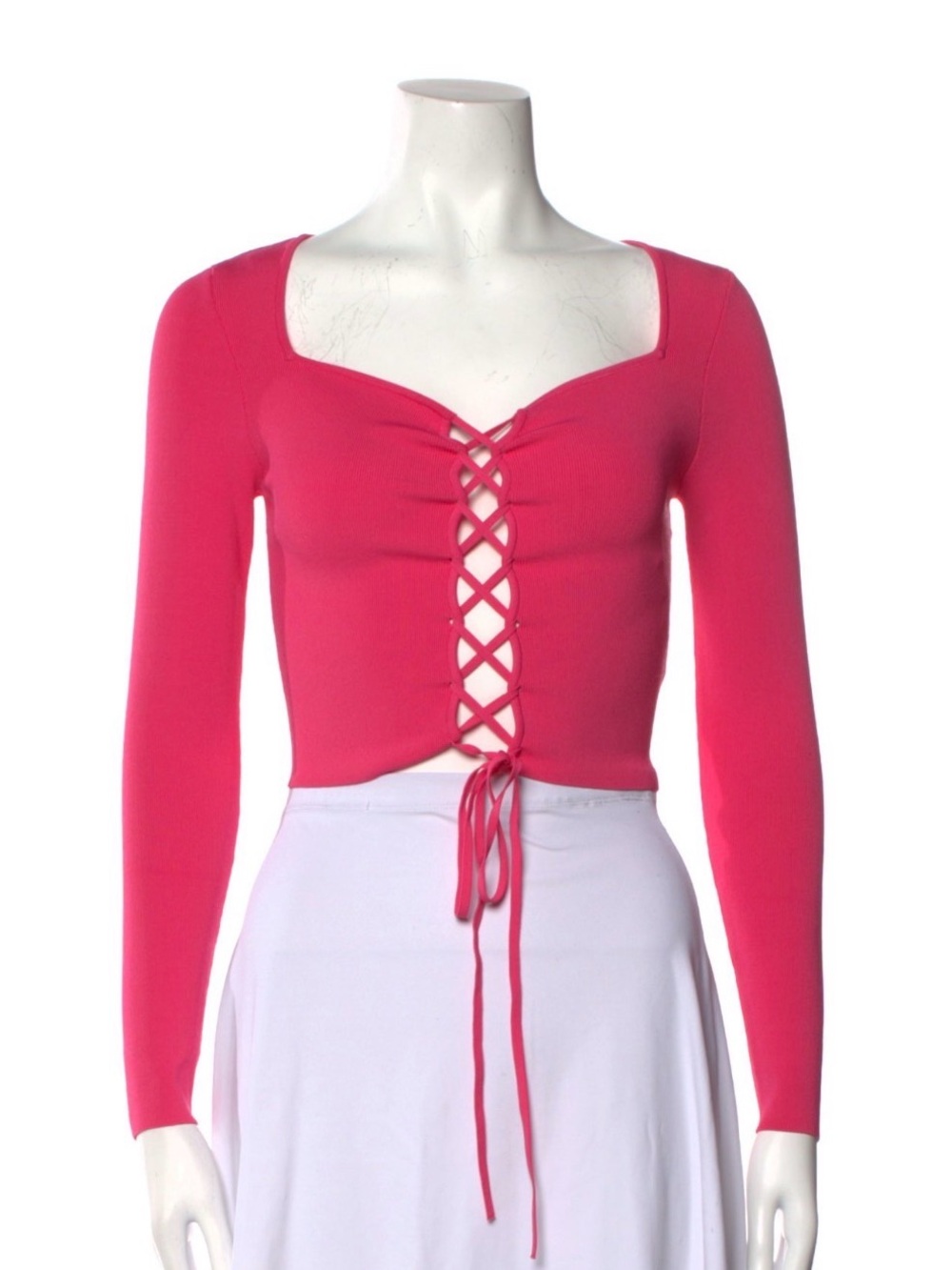 Alice + Olivia Hot Pink Lace-Up Long Sleeve Crop Top